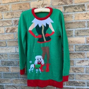 Funny Green Ugly Christmas Sweater with Poodle and Woman’s Body SZ M